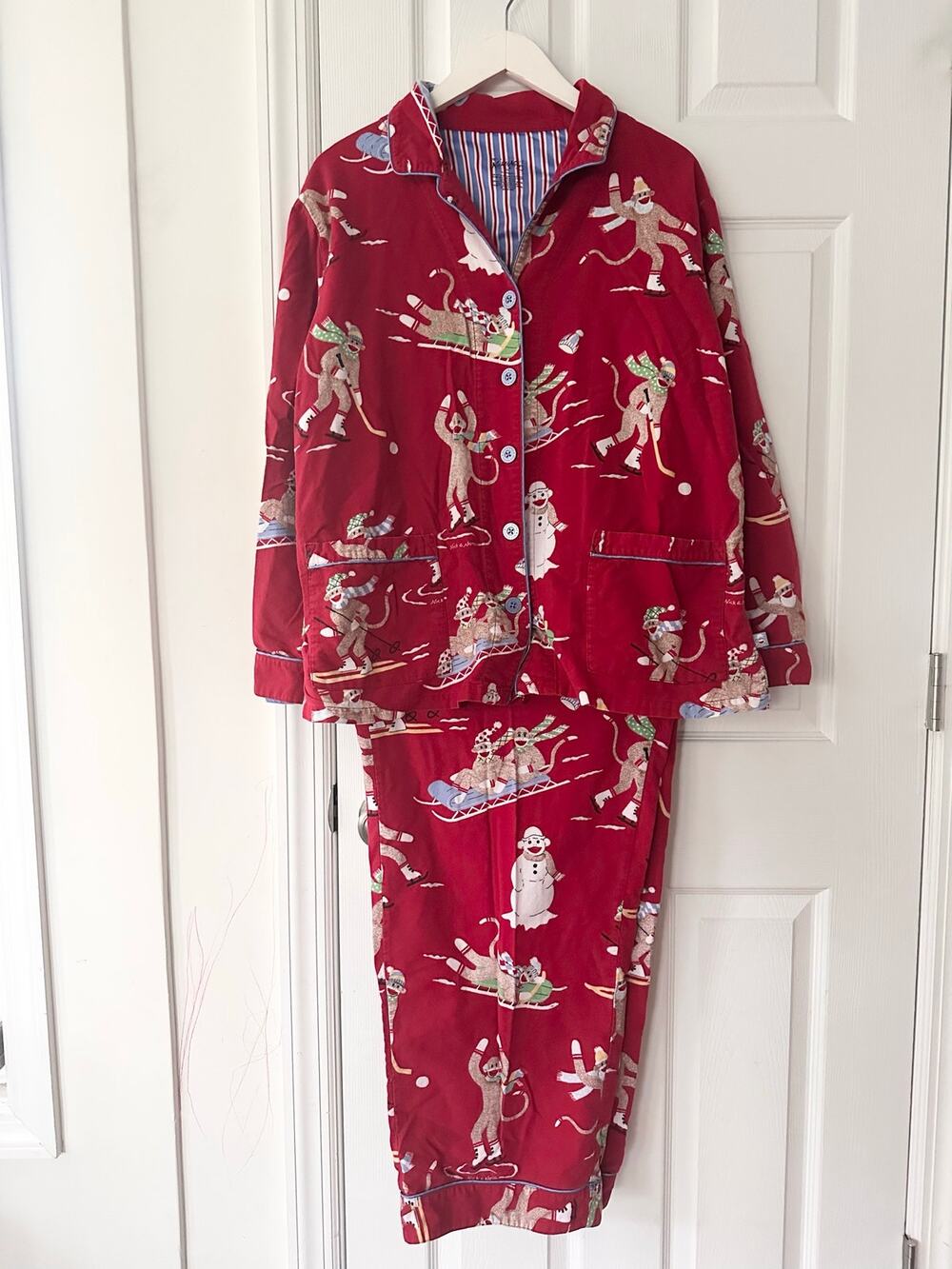 Nick & Nora Red Sock Monkey Holiday Winter Full Set Pajama Tops Bottoms XXL